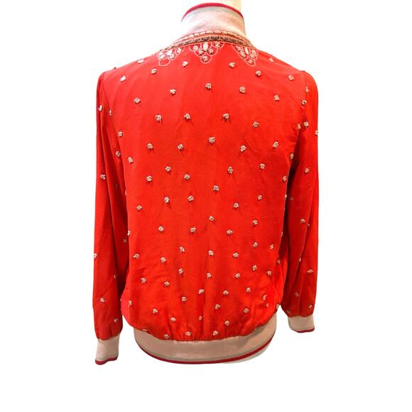 Anthropologie Conditions Apply Arabella Jacket Size XS Red Embroidered Bomber - Picture 3 of 16